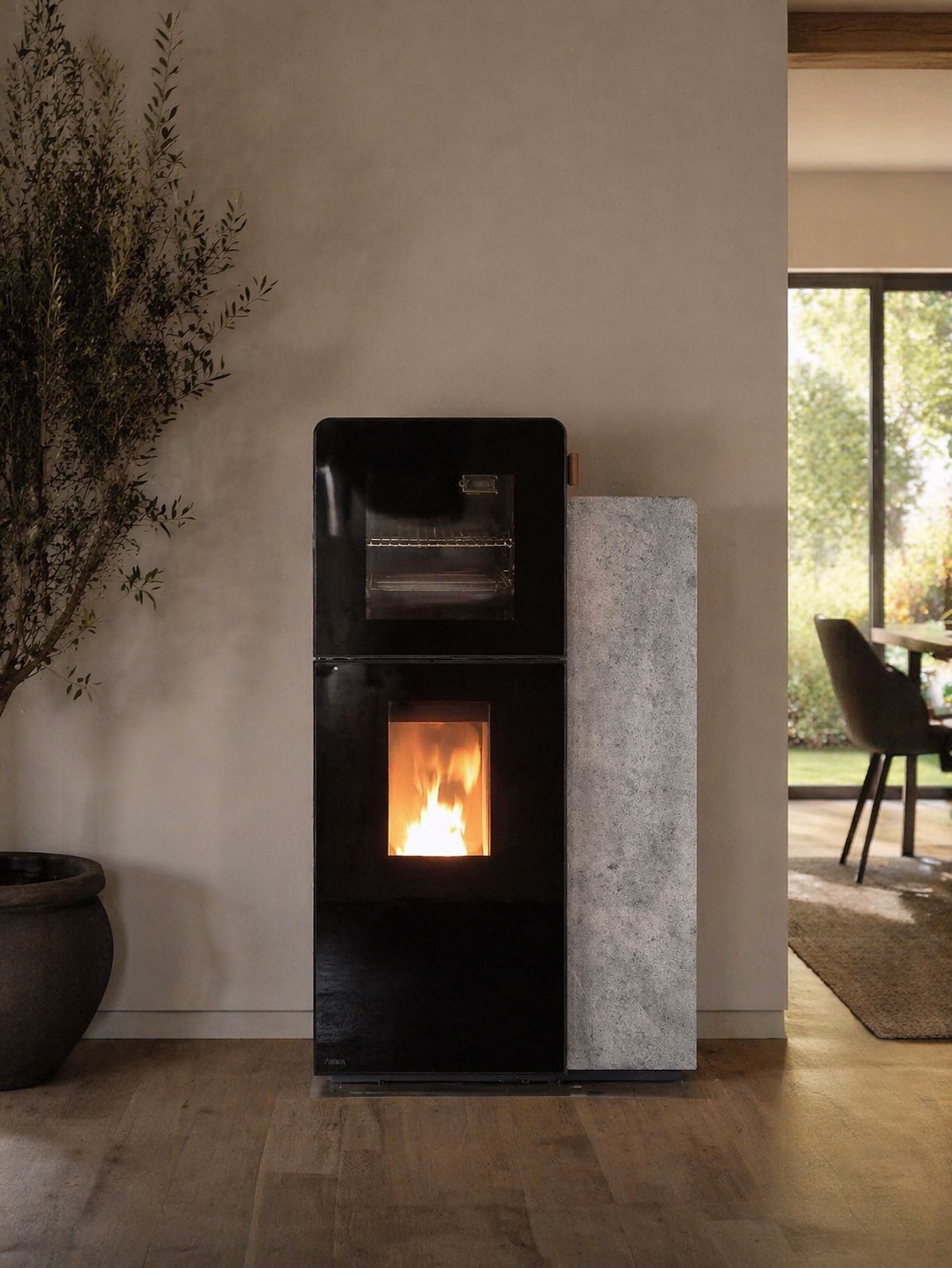 Foto RIKA Domo Back: verwarmen én koken in één pelletkachel FotoRIKA Domo Back: verwarmen én koken in één pelletkachel